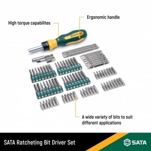 Atsuktuvo rinkinys su keičiamais antgaliais (IMBUS, TORX, SPLINE) 80vnt. SATA