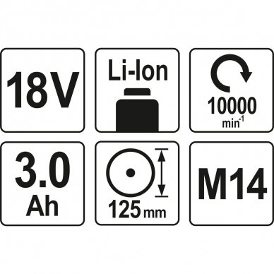 Akumuliatorinis kampinis šlifuoklis 18V YATO + 3Ah x 2 4