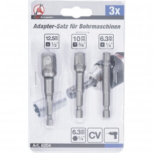 Adapterių komplektas 3vnt. galvutėms 1/4", 3/8" ir 1/2"