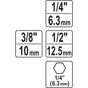 Adapterių komplektas 1/4" antgalis 1/4", 3/8", 1/2" 3vnt. YATO YT-04685