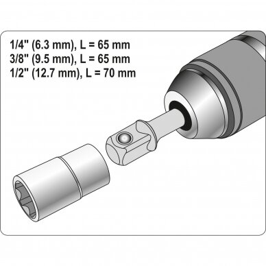 Adapterių komplektas 6.3 mm (1/4") antgalis 6.3 mm (1/4") / 10 mm (3/8") / 12,5 mm (1/2") 3 vnt. 2