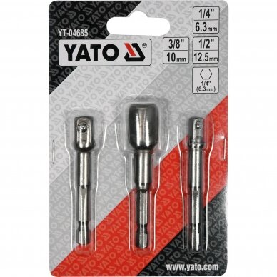 Adapterių komplektas 1/4" antgalis 1/4", 3/8", 1/2" 3vnt. YATO YT-04685 4