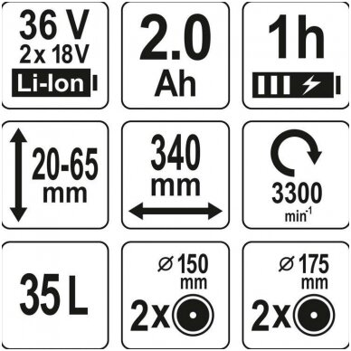 Akumuliatorinė stumdoma žoliapjovė 36V-2X18V 2,0AH YATO 5