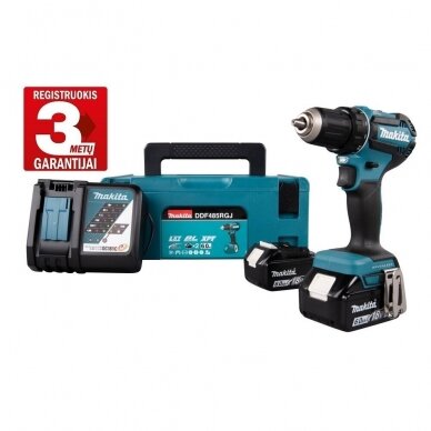 Akumuliatorinis gręžtuvas Makita DDF485RGJ, 18V, 2x6,0Ah