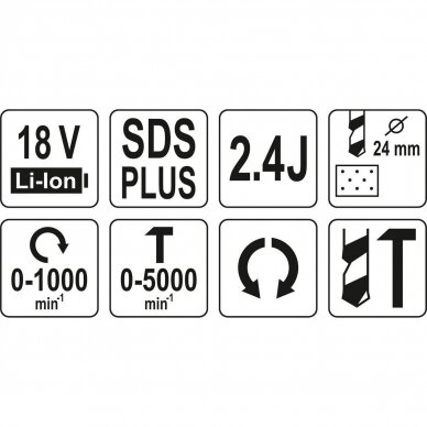 Akumuliatorinis perforatorius 18V SDS+ 2.4J YATO YT-82772 2