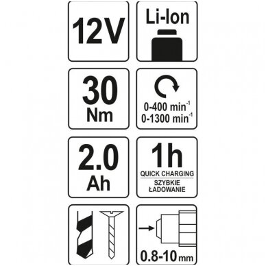 Akumuliatorinis suktukas gręžtuvas 30 Nm / 12V /1X2,0AH YATO 4