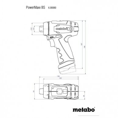 Akumuliatorinis suktuvas-gręžtuvas METABO PowerMaxx12 Basic 4