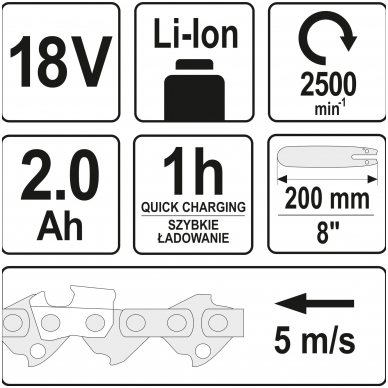 Akumuliatorinis teleskopinis grandininis pjūklas 18V 200-280 cm YATO 6