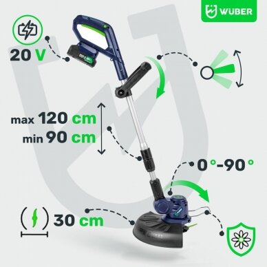 Akumuliatorinis trimeris 20V 2,0Ah x2 WUBER W04001 6