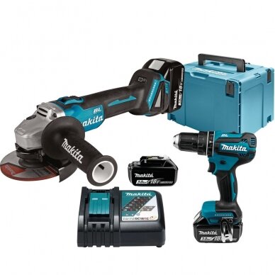 AKUMULIATORINIŲ ĮRANKIŲ KOMPLEKTAS MAKITA DLX2334J (DHP485Z+DGA504Z), 18V, 3X 3.0AH