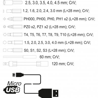 Antgalių rinkinys su akumuliatoriniu atsuktuvu 3,6V 39vnt. YATO YT-27930 4