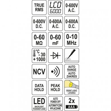 Automatinės srovės matavimo replės AC/DC 600A YATO YT-73093 5