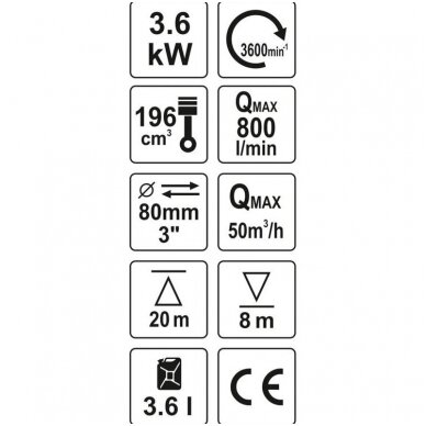 Benzininis vandens siurblys 3", 3,6kW YATO (Motopompa) 4