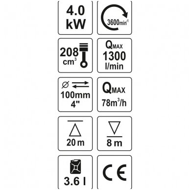 Benzininis vandens siurblys 4", 4kW YATO 4