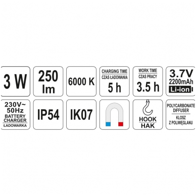 Darbo lempa akumuliatorinė COB LED 3W 8