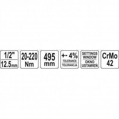 Dinamometrinis raktas su skale 12,5 mm (1/2"), 20 - 220Nm YATO YT-07605 5