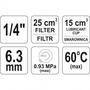 Drėgmės surinkėjas, oro reguliatorius su manometru ir tepaline 25сm3, 1/4"