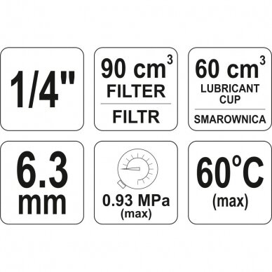 Drėgmės surinkėjas, reguliatorius su manometru ir tepaline 1/4" 2