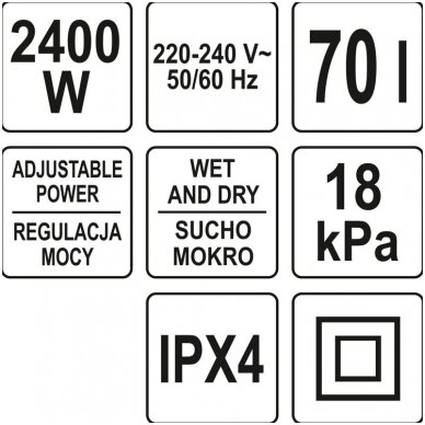 Dulkių siurblys pramoninis - drėgna ir sausa funkcija 2400W 70l YATO 4