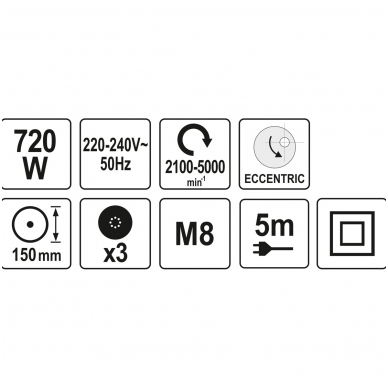 Ekscentrinė poliravimo mašinėlė 720W 150mm YATO 5