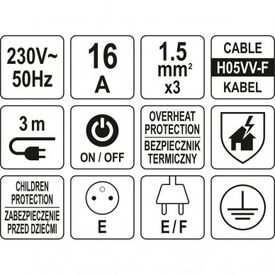 Elektrinis ilgintuvas 5 lizdai 1.5mm²  3m 3