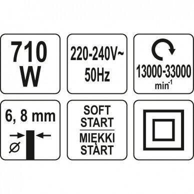 Frezeris, Universali frezavimo mašinėlė 6mm, 8mm 710W YATO YT-82390 7