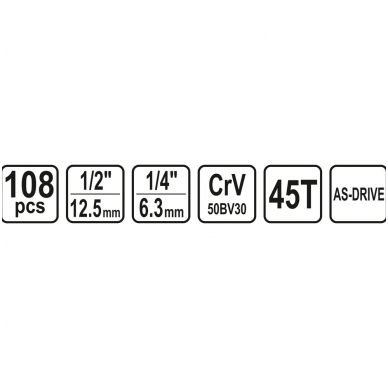 Galvučių ir raktų komplektas 1/4" + 1/2", 108 vnt. 4