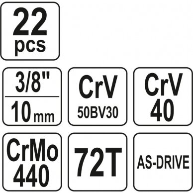 Galvučių ir raktų komplektas 3/8", 22 vnt. 4