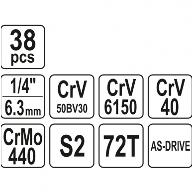 Galvučių su terkšle rinkinys 1/4" 38 vnt. 4