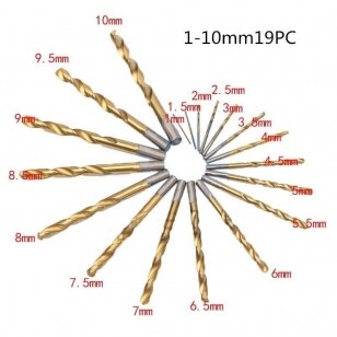 Grąžtų rinkinys HSS-Titan  1-10mm 19vnt