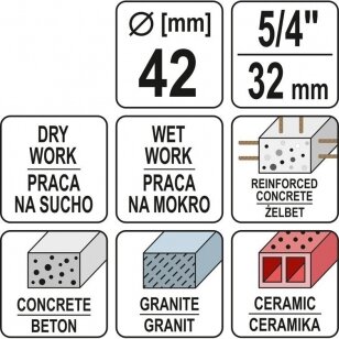 Gręžimo karūna sausam ir šlapiam gręžimui antgalis 1 1/4"  430/42 mm