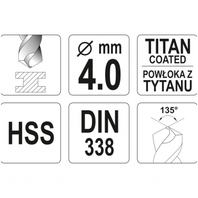 Grąžtas metalui HSS-TIN 4.0 mm 1