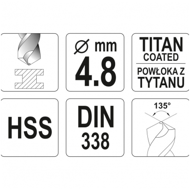 Grąžtas metalui HSS-TIN 4.8 mm 1