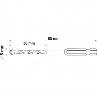 Grąžtas universalus su Hex 6.3 mm (1/4") galu 6.0 mm 3