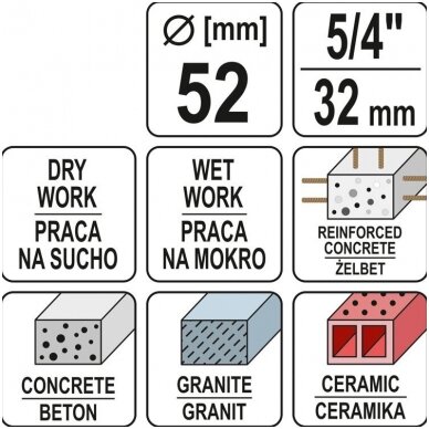 Gręžimo karūna sausam ir šlapiam gręžimui antgalis 1 1/4"  430/52 mm 2