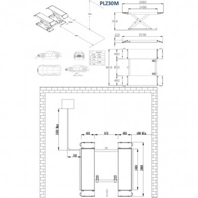 Hidraulinis žirklinis keltuvas su elektromagnetiniu fiksavimu 3.0T 220V, PULI PLZ30M220V 1