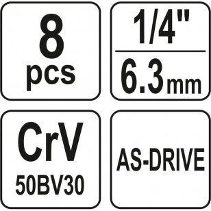 Ilgų galvučių komplektas 1/4" 8 vnt.