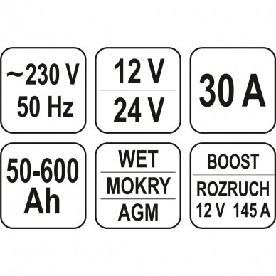 Impulsinis akumuliatorių pakrovėjas su paleidimo funkcija 30A / 150AMP YATO YT-83052 9