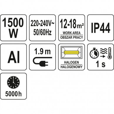 Infraraudonųjų spindulių šildytuvas pakabinamas 1500W su pultu YATO 5