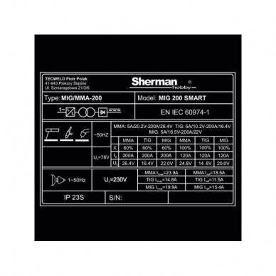 Inverterinis suvirinimo aparatas Sherman MIG 200 SMART 9