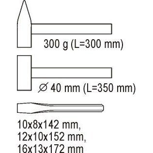 Įrankių rinkinys į vežimėlius kaltai ir plaktukai YATO 2