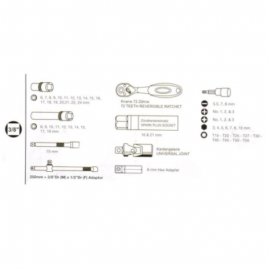 Įrankių komplektas 3/8", 61 vnt. 4