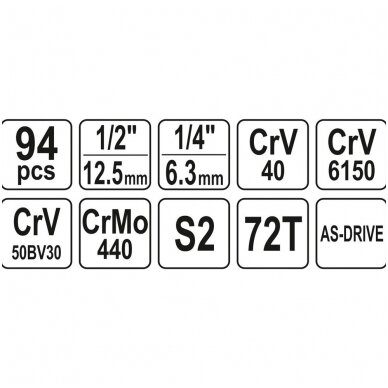 Įrankių rinkinys 1/4"+1/2" 94vnt. YATO 2