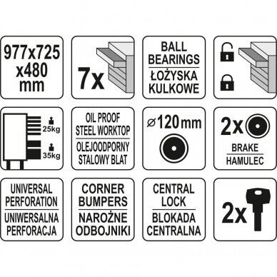 Įrankių spintelė ant ratukų 7 stalčiai YATO 7