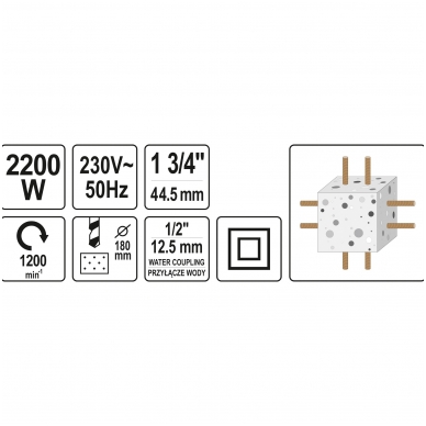 Įrenginys deimantiniam gręžimui su aušinimu 30-180mm 2200W YATO 5