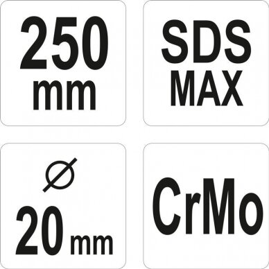 Kaltas įžeminimams ir vinims 20mm, 250mm SDS MAX, YATO YT-47195 1