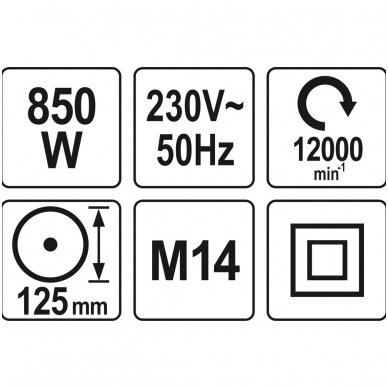 Kampinis šlifuoklis siauras korpusas 850W 125mm YATO 3