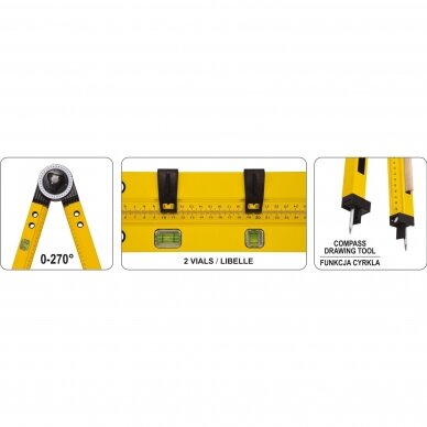 Kampų matuoklis daugiafunkcinis mechaninis 500 mm 3
