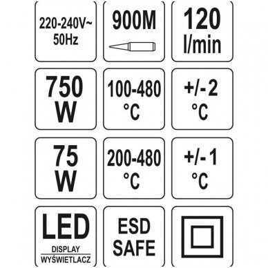 Karšto oro litavimo stotelė su lituokliu 2in1 480°C YATO YT-82458 7