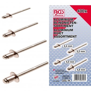 Kniedžių rinkinys dėžutėje aliuminis Ø 2,4 - 4,8 mm 400 vnt. 2